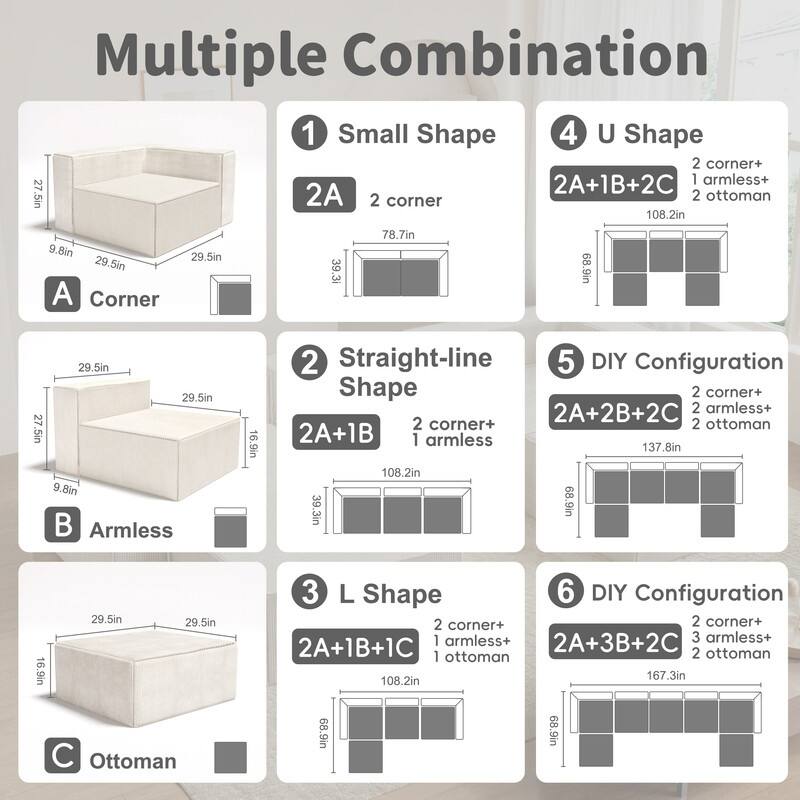 Module Corduroy Compression with Ottoman Sofas