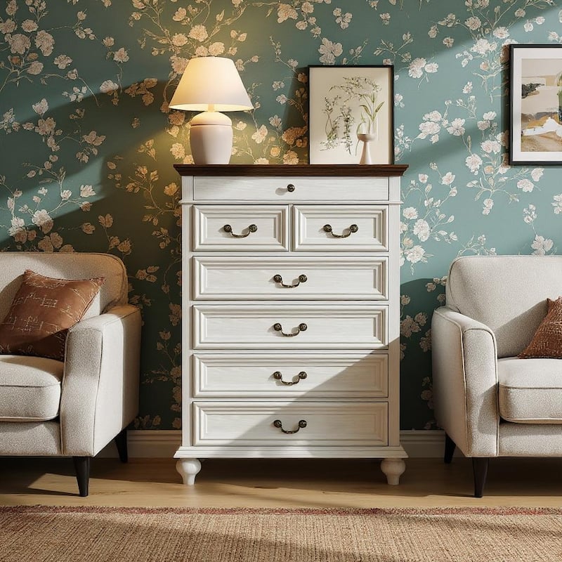 7 Drawer Dressers, with 3 Different Sizes Drawers - White