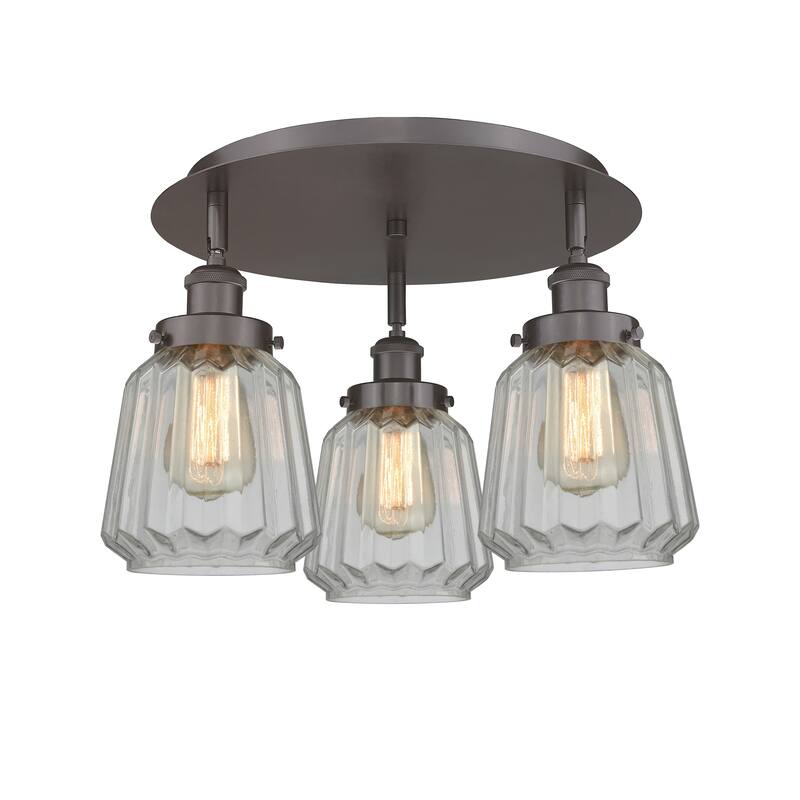 Innovations Lighting Chatham - 3 Light 18" Flush Mount - Clear/Oil Rubbed Bronze