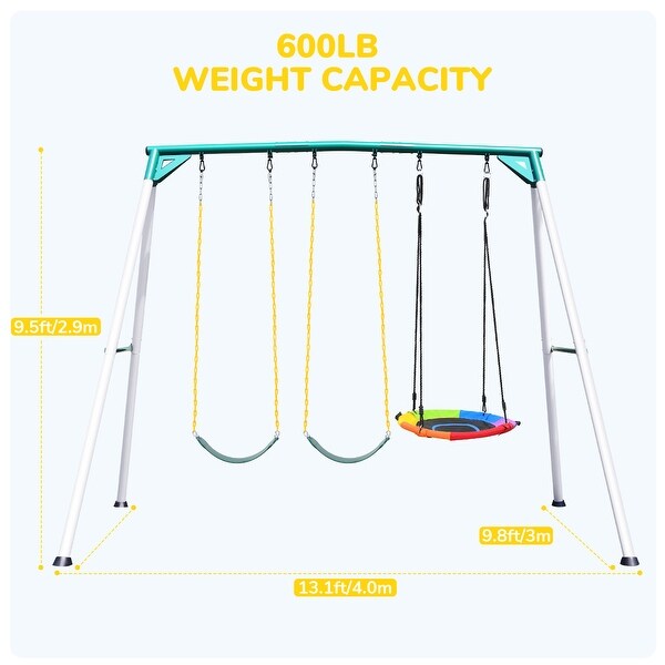 Hapfan 9.5' Heavy Duty Metal Swing Set Tall Swing Sets with Saucer