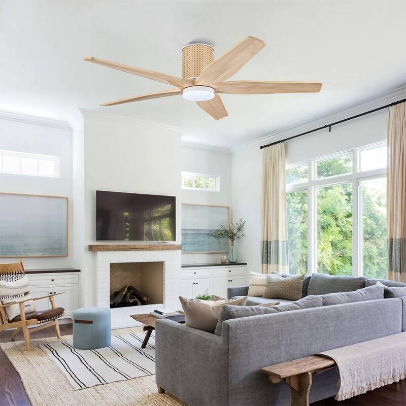 54 Inch. 5 Blades Dc Motor Indoor Flush Mount Ceiling Fan With light kit and Remote - 54"