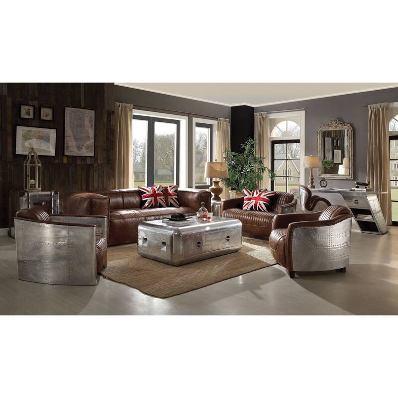 Bailee Retro Brown and Aluminum Accent Chair