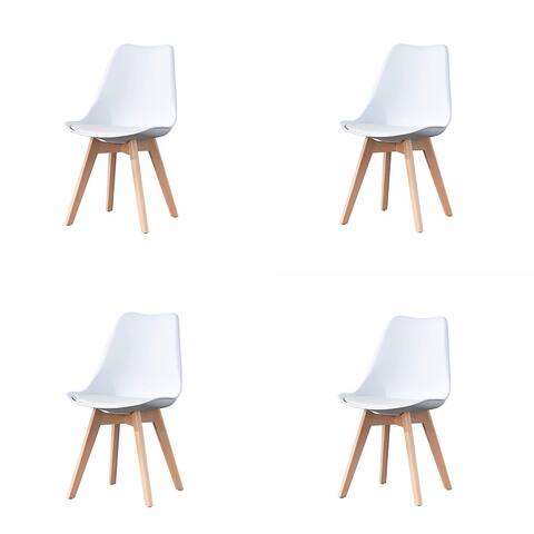 Set of 4, ABS PP Nordic Dining Chair with Beech Wood Legs White