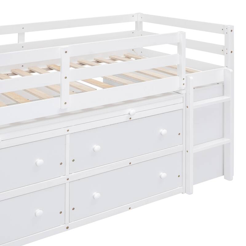 Twin Size Loft Bed with Retractable Writing Desk and 4 Drawers