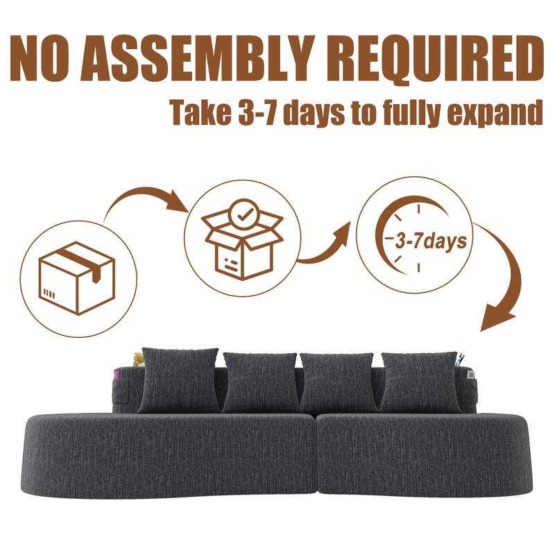 Chenille Upholstered Curved 3 Seat Minimalist Compressed Modular Sectional Sofa