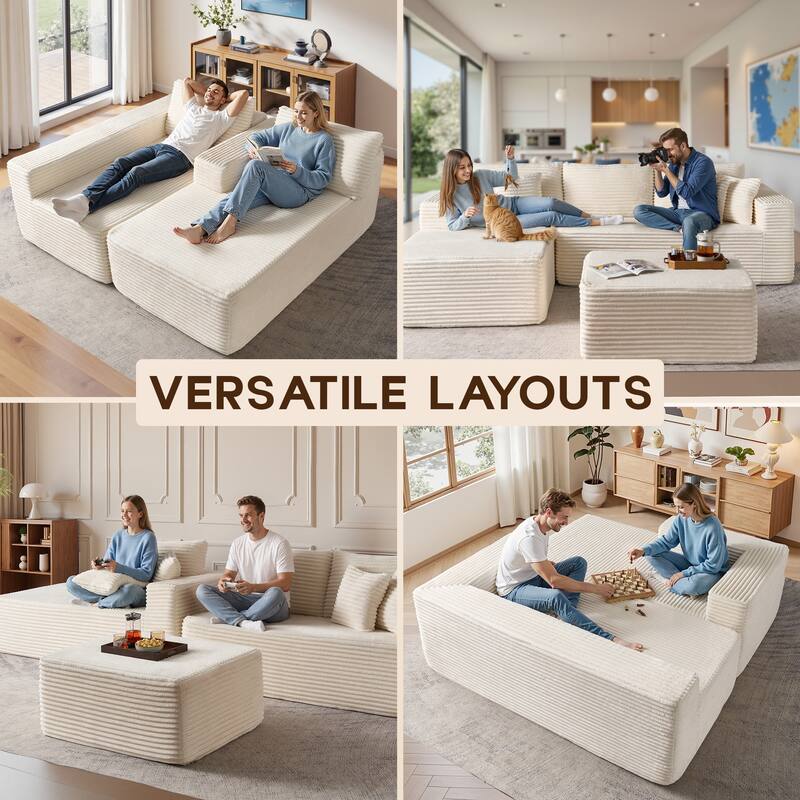 OVIOS All-Foam Cloud L-Shaped Lounger Sofa​ ​​With Ottoman​