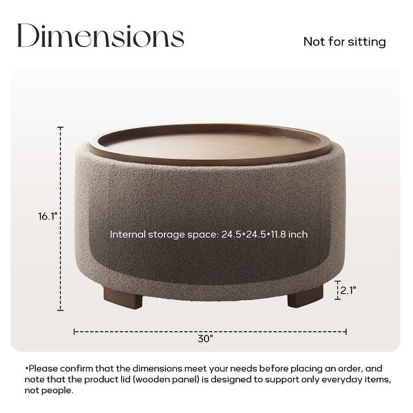 dimension image slide 0 of 5, Huimo Modern round wooden tray Ottoman with Storage