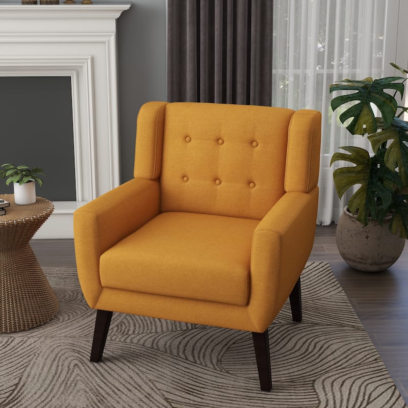 Modern Upholstered Faux Leather Tufted Armchair Linen Accent Chairs