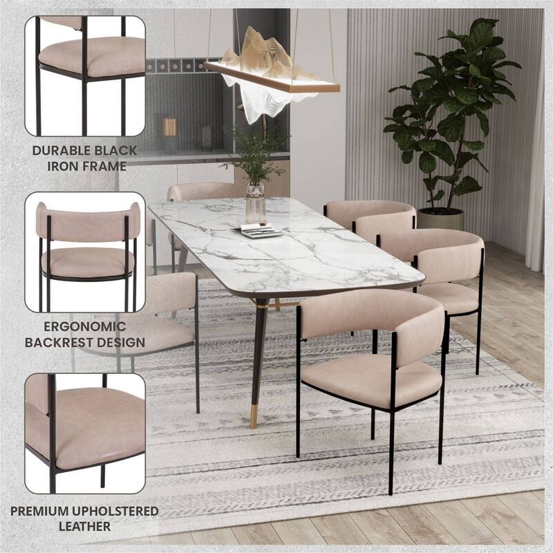 Cyril Modern U-Shaped Velvet, Fabric, or Leather Upholstered Accent Dining Chair with Open-Back and Black Iron Legs (Set of 4)