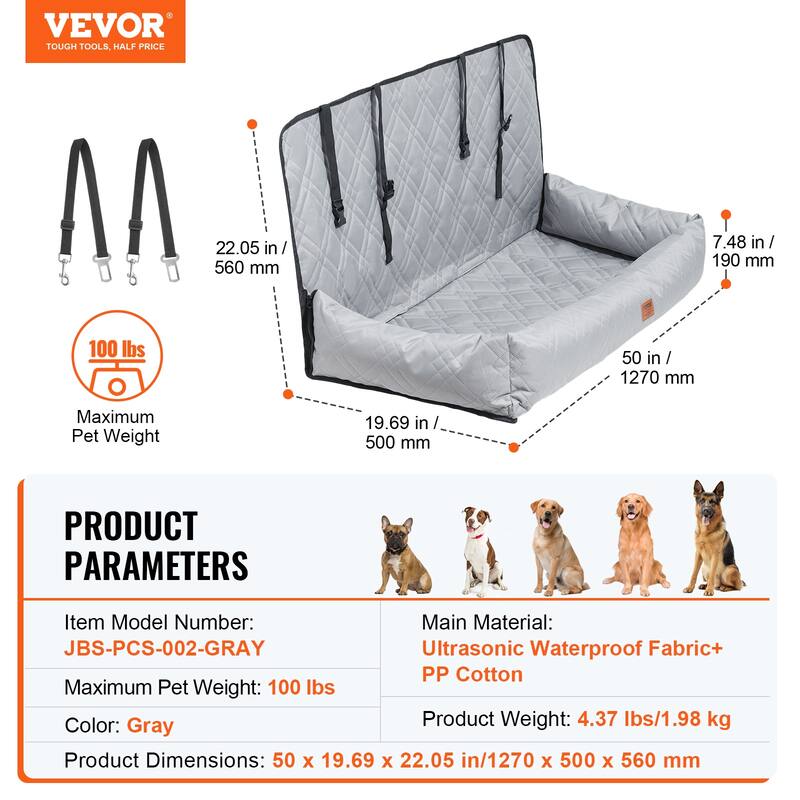 Dog Car Seat, Waterproof Dog Booster Seat for Car, Pet Car Seat with Clip-On Safety Leash, PP Cotton Filling