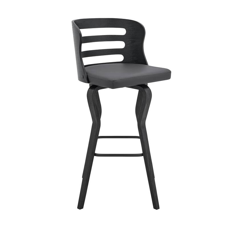 Faux Leather Swivel Bar Stool with Low Back and Footrest - Grey-39 Inches
