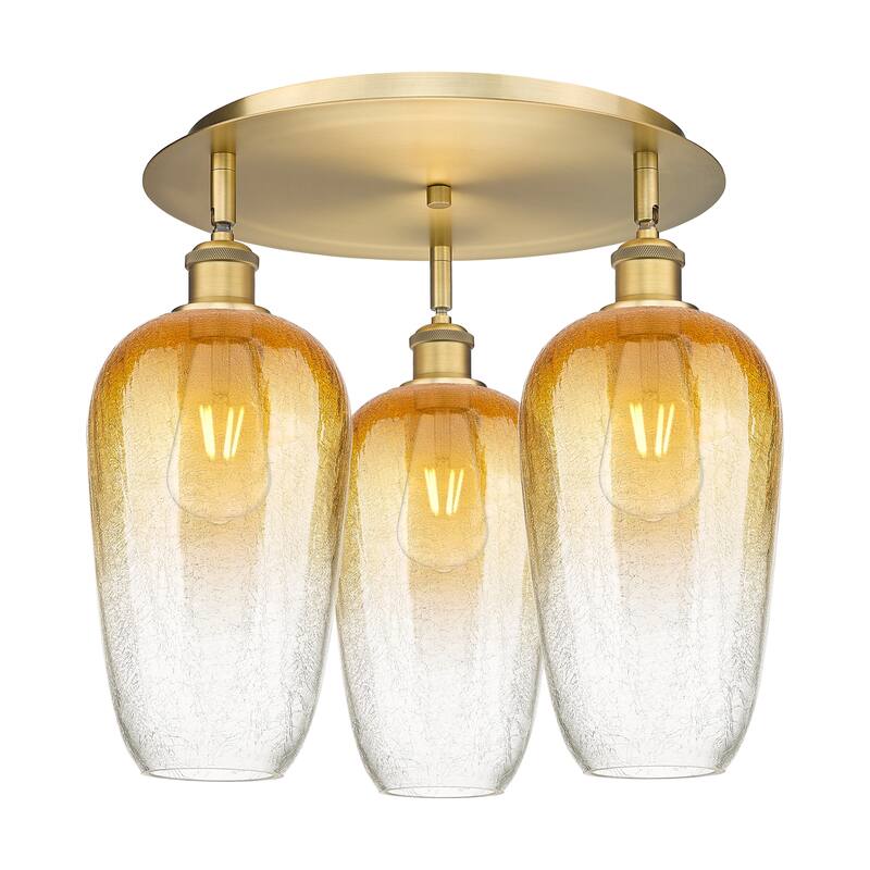 Innovations Lighting Endless Possibilities Ballston - Brookhaven Flute - 3 Light 19" Flush Mount - Brushed Brass/Amber
