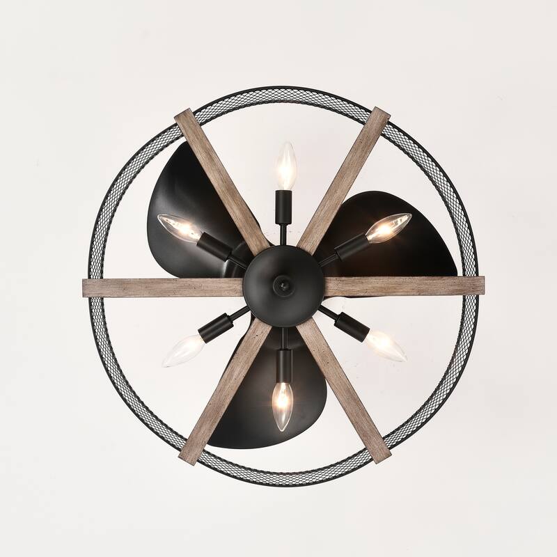 Wulf 24 Inch Imitation Wood Grain Cage Fandelier - N/A