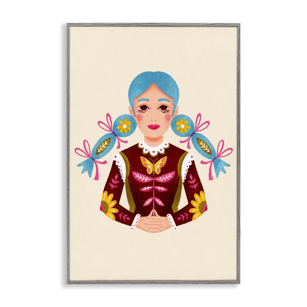 Stupell Blue Haired Girl Portrait Framed Giclee Art Design By Hannah Moren