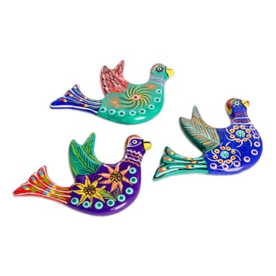Novica Handmade Cheerful Doves Ceramic Magnets (Set Of 3)