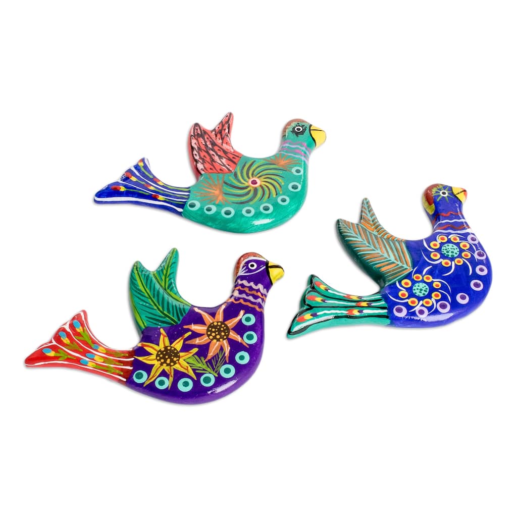 Novica Handmade Cheerful Doves Ceramic Magnets (Set Of 3)