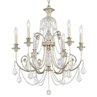 Regis 6 Light Clear Italian Crystal Silver Chandelier - 26'' W x 30.25'' H
