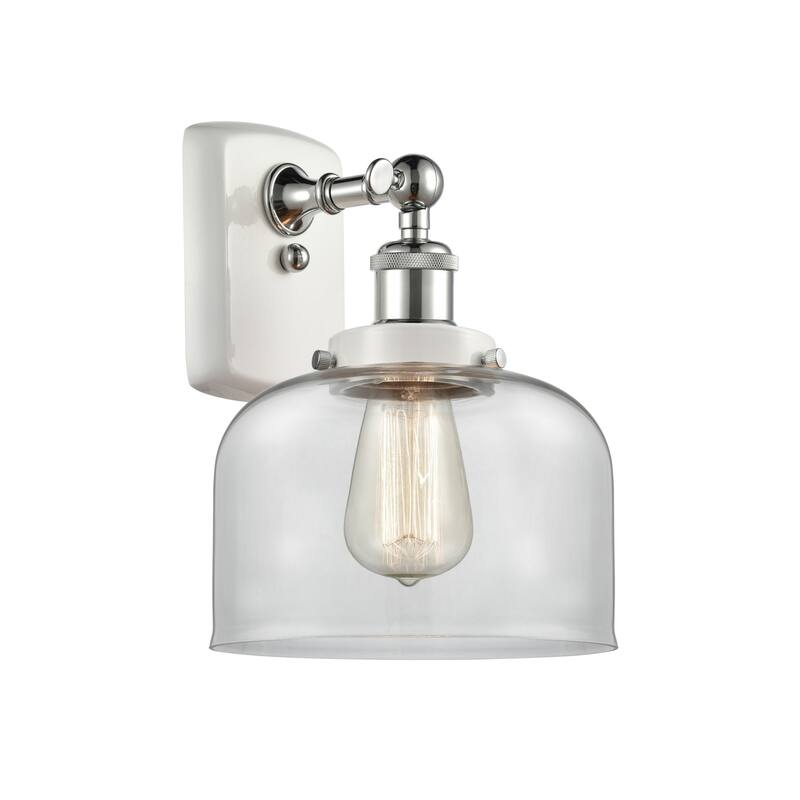 Innovations Lighting 916-1W-13-8 Bell Sconce Bell 13" Tall Wall Sconce - White and Polished Chrome / Clear