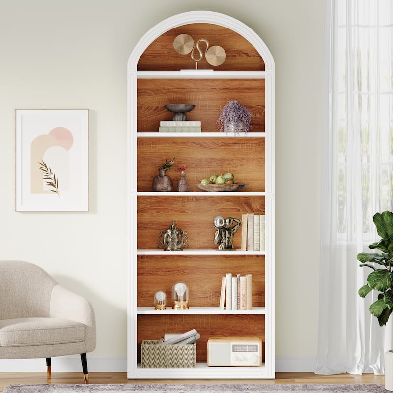 75.98" Tall Arched Bookcase with 6 Storage Shelves - 11.81"D x 31.5"W x 75.98"H
