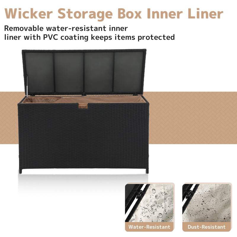 120 Gallon Outdoor Wicker Cushion Storage Storage Box, Garden Deck Bin with Aluminum Frame - 51.2” (L) x 20.5” (W) x 29” (H)