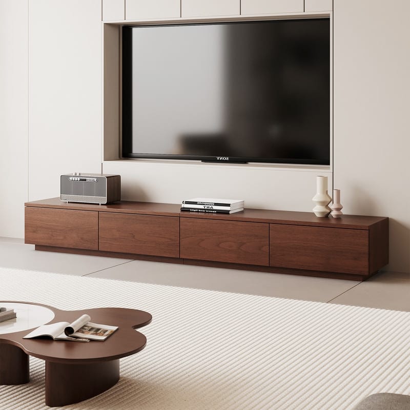 Mid Century Modern TV Stands,Brown Solid Wood Media Console with 3-6 Drawers - 94.5" & 4 Drawers