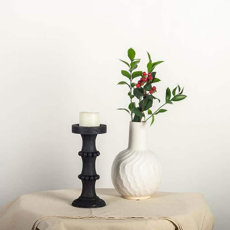Black Wood With Beads Column Candle Holder - Bed Bath & Beyond - 40299269