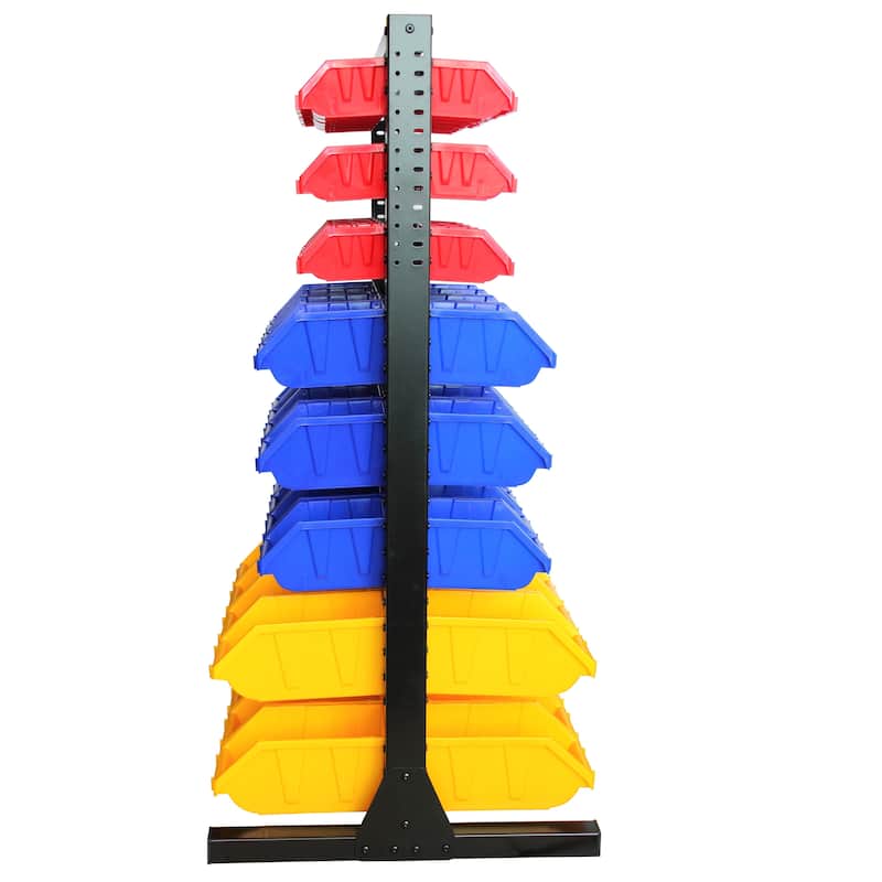 King's Rack Hanging Bin Rack Storage System Heavy Duty Steel Rack Organizer Shelving Unit w/ 70 Plastic Bins in 8 tiers.