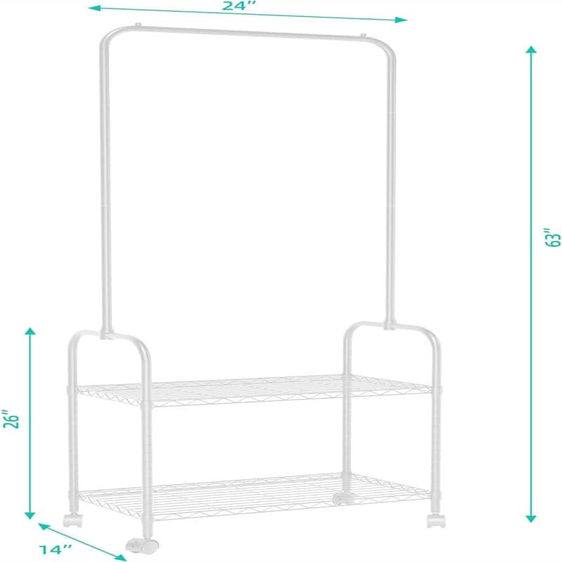 Rolling Clothes Rack 23.6 Inch Garment Rack - 13.8"D x 23.6"W x 65"H
