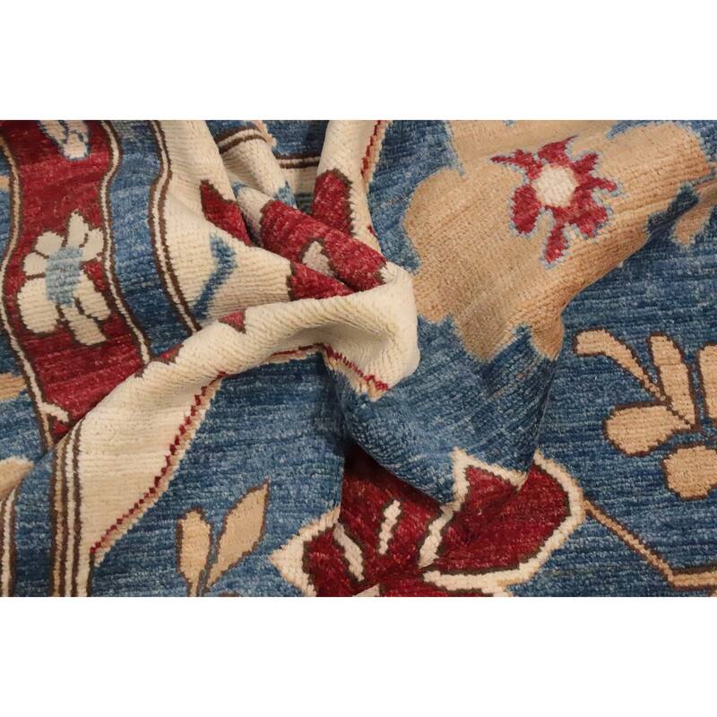 Hand Knotted Oriental 100% Wool Carpet Transitional Floral Navy Blue & Blues Oushak Area Rug - 10' 8'' X 8' 5''