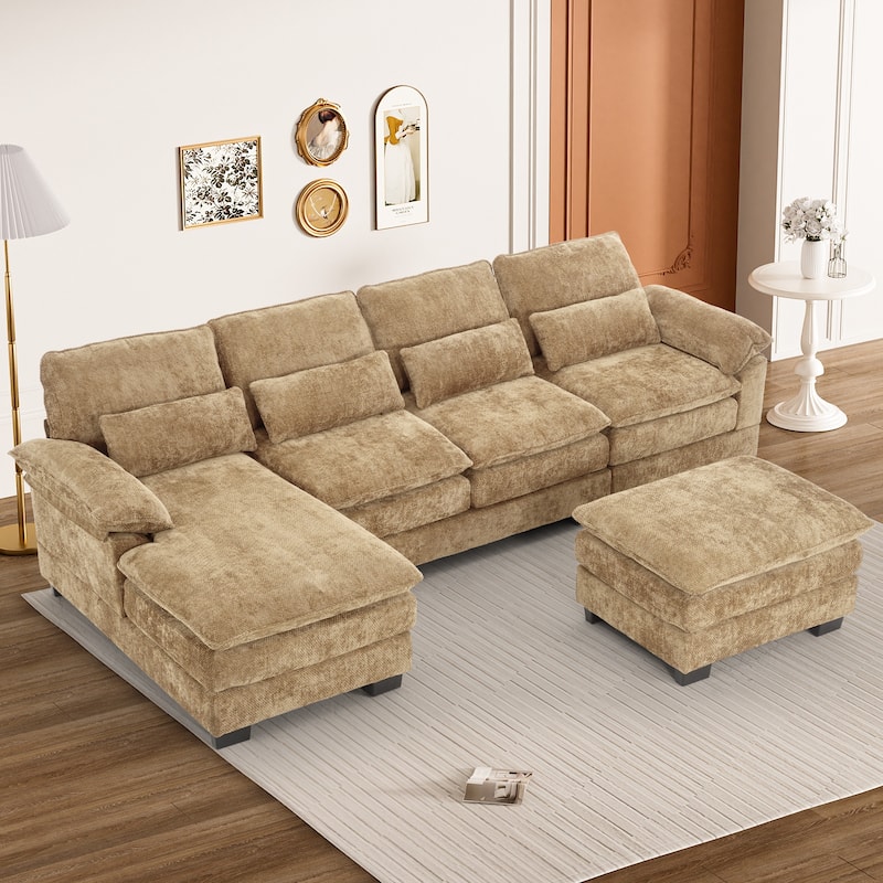Ouyessir Soft Chenille Fabric U-shaped Sectional Sofa Set with Doudle Layer Cushion