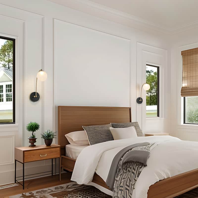 Icey 1-Light Modern Frosted Glass LED Black Gold Wall Sconce Globe Bathroom Vanity Light - 4.7" L x 12" W x 15" H