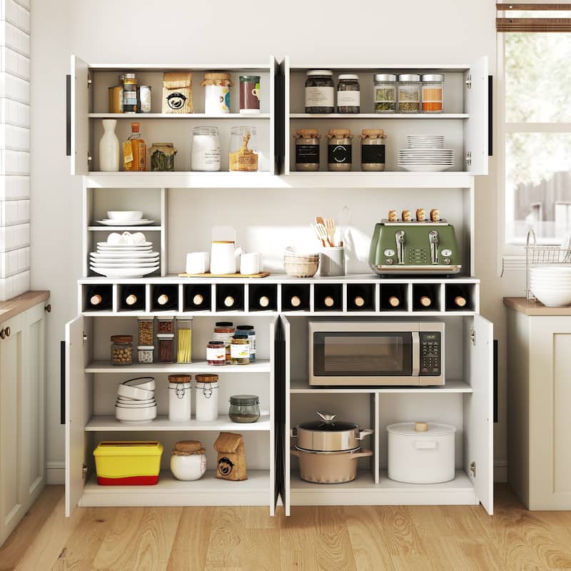 Gymax 63'' Wide Kitchen Buffet Hutch w/4 Cabinets 2 Open Shelves &