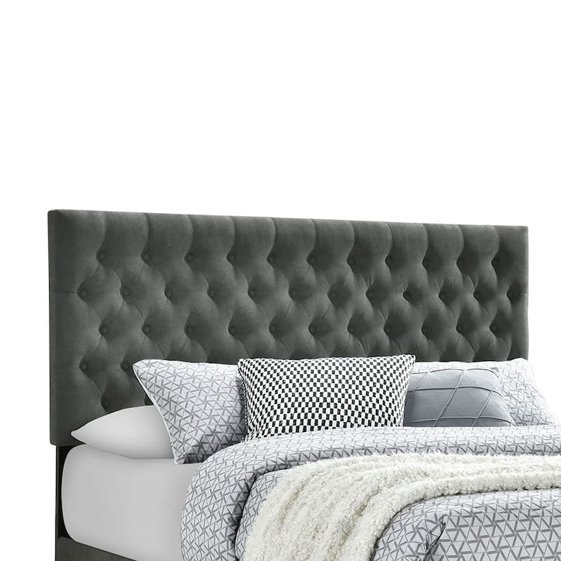Grey Upholstered 4-Drawer Tufted King Storage Bed with Button-Tufted Headboard