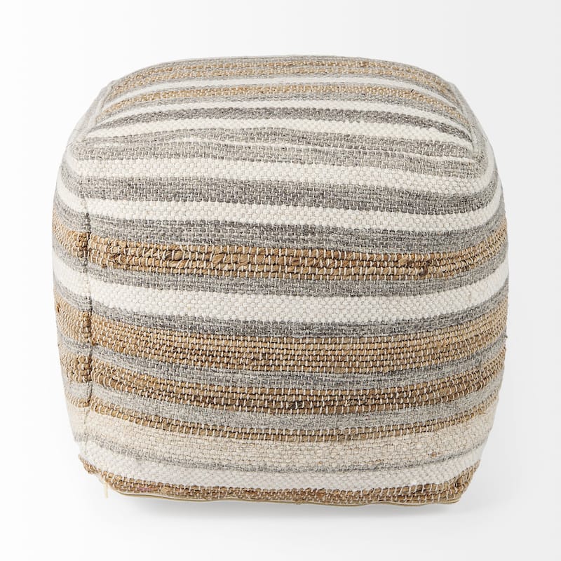 Aahana Multi-Colored Striped Hemp and Cotton Square Pouf