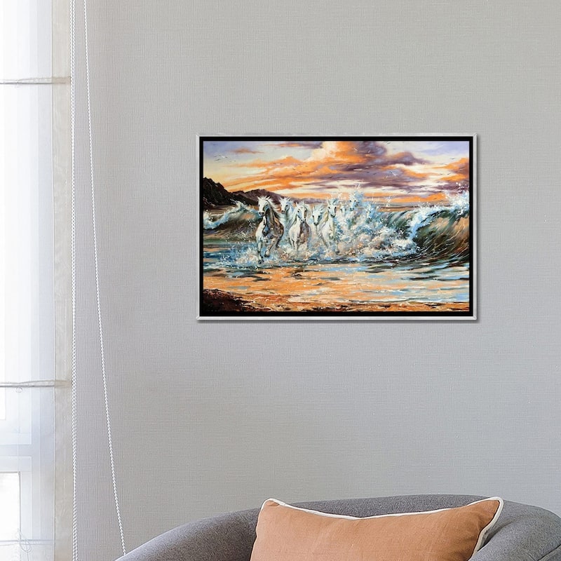 iCanvas "The Horses Running From Waves" by balaikin Framed
