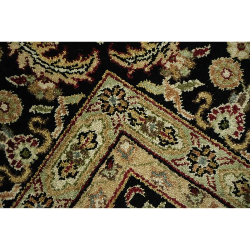 Hand Knotted Oriental 100% Wool Carpet Traditional All-Over Black Agra Area Rug - 8' 9'' X 5' 9''