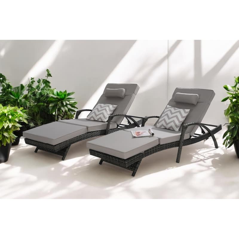 Outdoor Wicker Reclining Lounge Chairs Set of 2 with Cushions – Adjustable, Lawn Chairs for Patio, Poolside, and Garden
