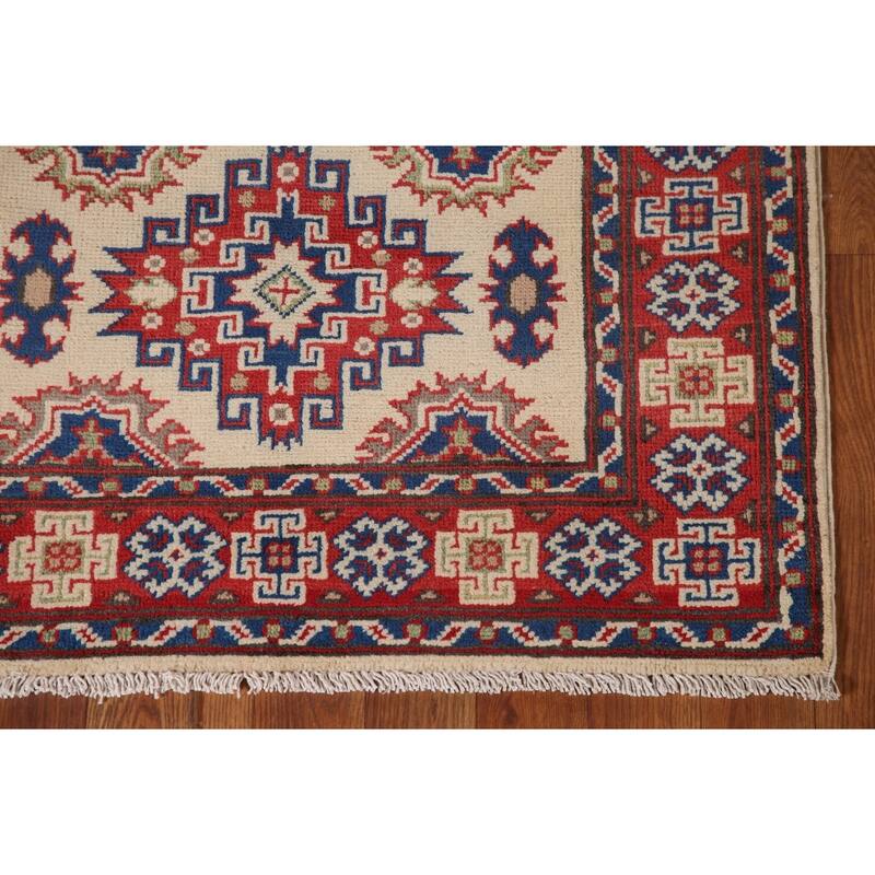 Geometric Kazak Accent Rug Handmade Oriental Wool Carpet - 2'9" x 4'1"