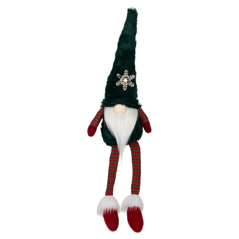 LED Lighted Sitting Gnome with Snowflake Christmas Figure - 13" - Green - 22"