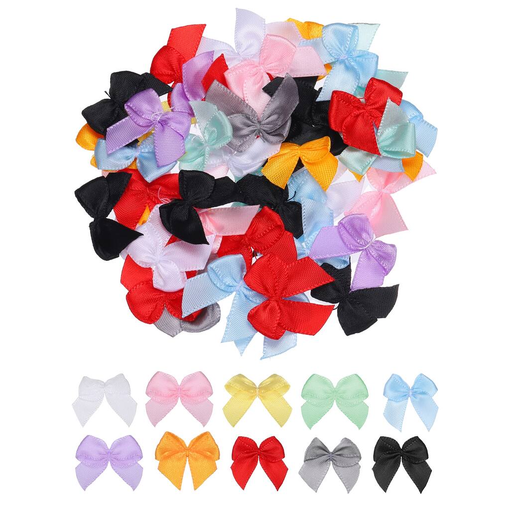 100Pcs Mini Ribbon Bows 1" Mini Fabric Satin Ribbon Flower Bows - Multicolor - 1 x 1 inch