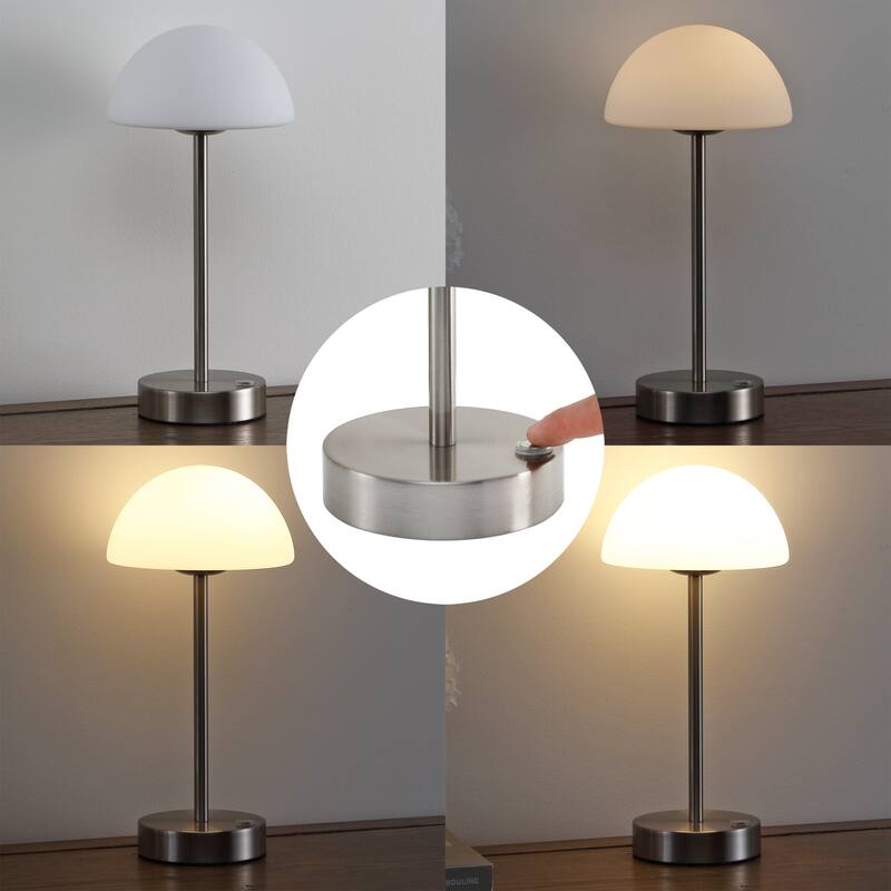 Carson 12.5" Modern Minimalist Iron Wireless Rechargeable Integrated LED Table Lamp, Nickel/White by JONATHAN Y