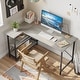 preview thumbnail 18 of 113, Small L Shaped Desk with Storage Shelves Corner Computer Desk 55 Inch - Light Gray