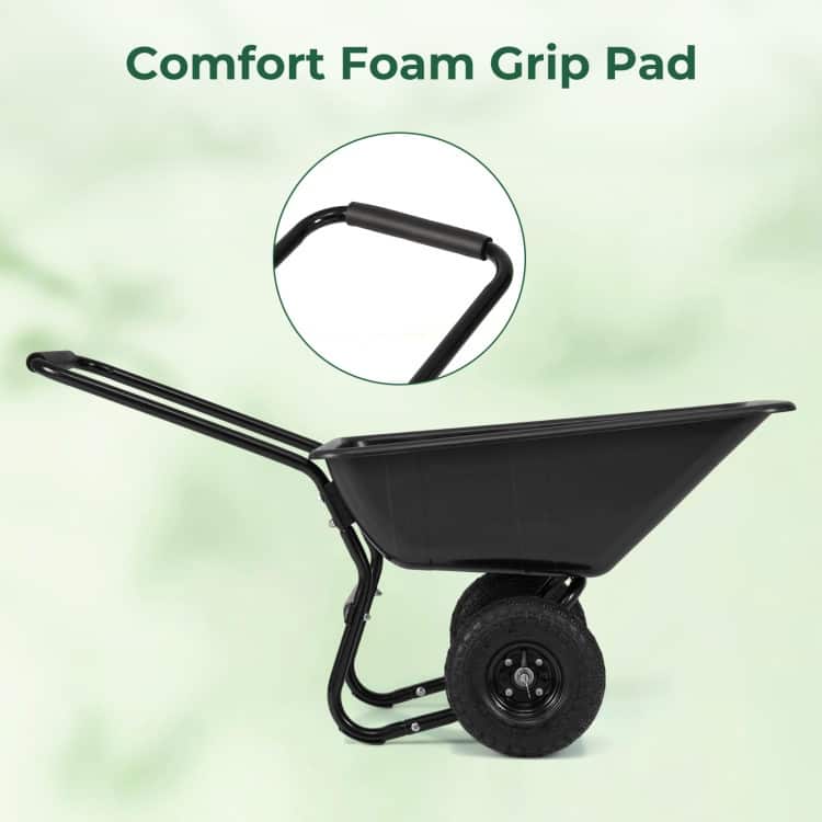 Dual-Wheel Wheelbarrow Garden Utility Cart with Pneumatic Tires-Black