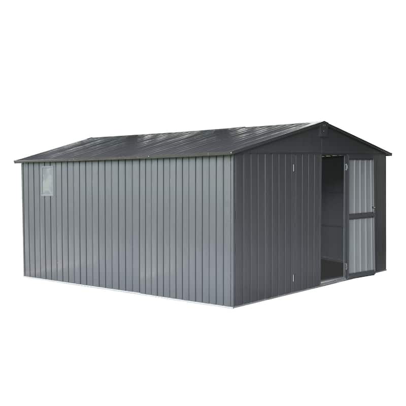 Backyard Storage Shed 11' x 12.5' with Galvanized Steel Frame & Windows, Outdoor Garden Shed Metal Utility Tool Storage Room - Dark Gray
