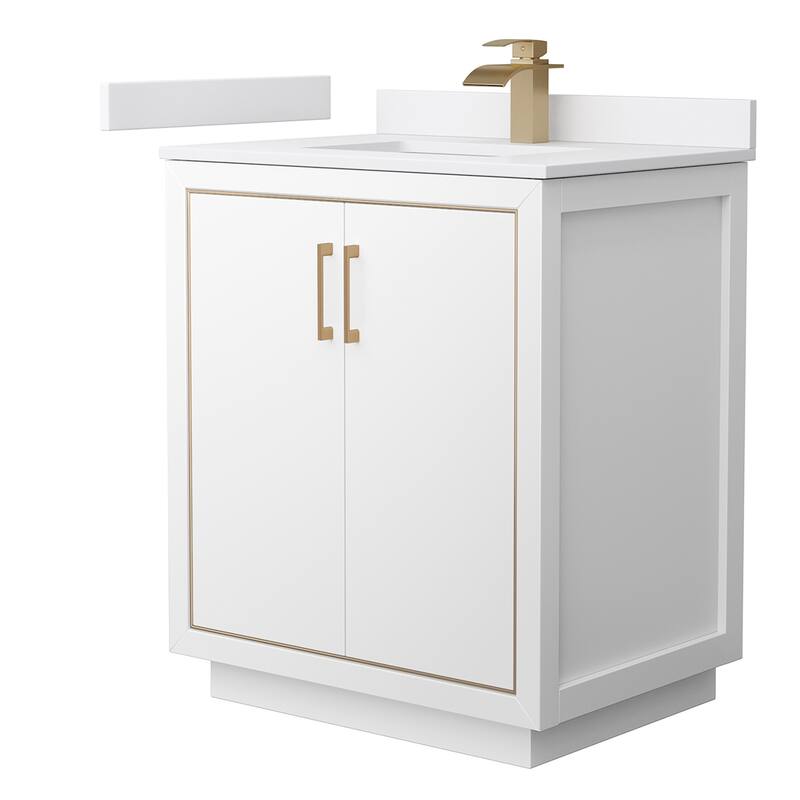Wyndham Collection WCF1111-30S-VCA-MXX Icon 30" Free Standing Single - White / White Cultured Marble Top / Satin Bronze - Painted