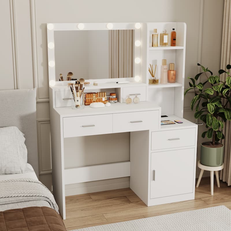 Smart Mirror Dressing Table with Drawers and Storage Cabinet - 15.75 x 43.31 x 55.91