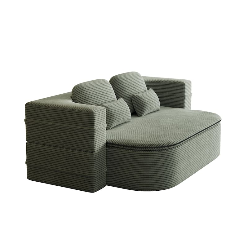 GDFStudio - Lysander Corduroy Foldable Sleeper Sofa Bed with Multi Functional Blanket