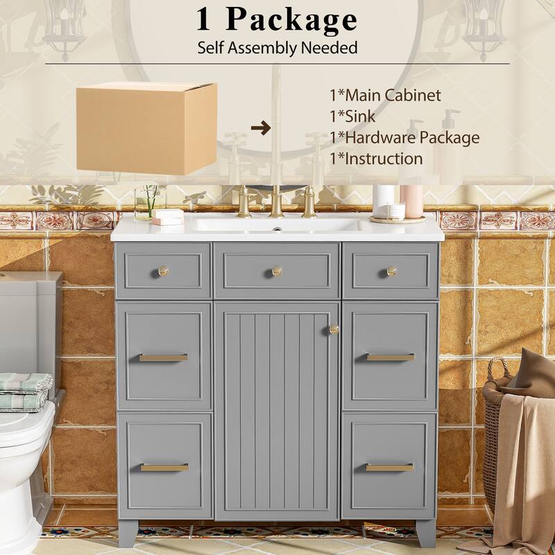 36" Bathroom Vanity with Ceramic Sink