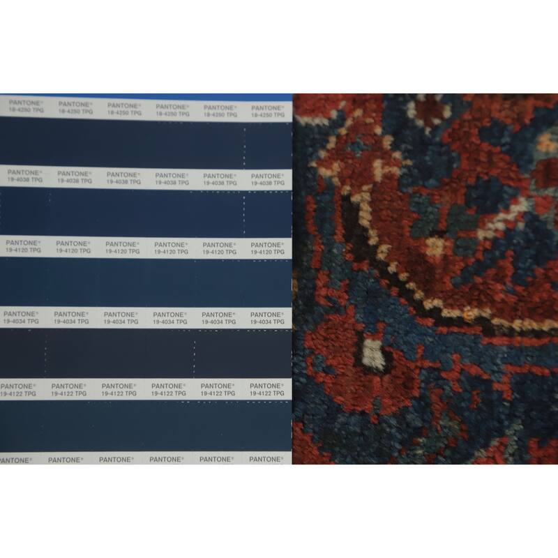Hand Knotted Oriental 100% Wool Carpet Traditional Floral Navy Blue & Blues Qashqai Area Rug - 10' 2'' X 7' 6''