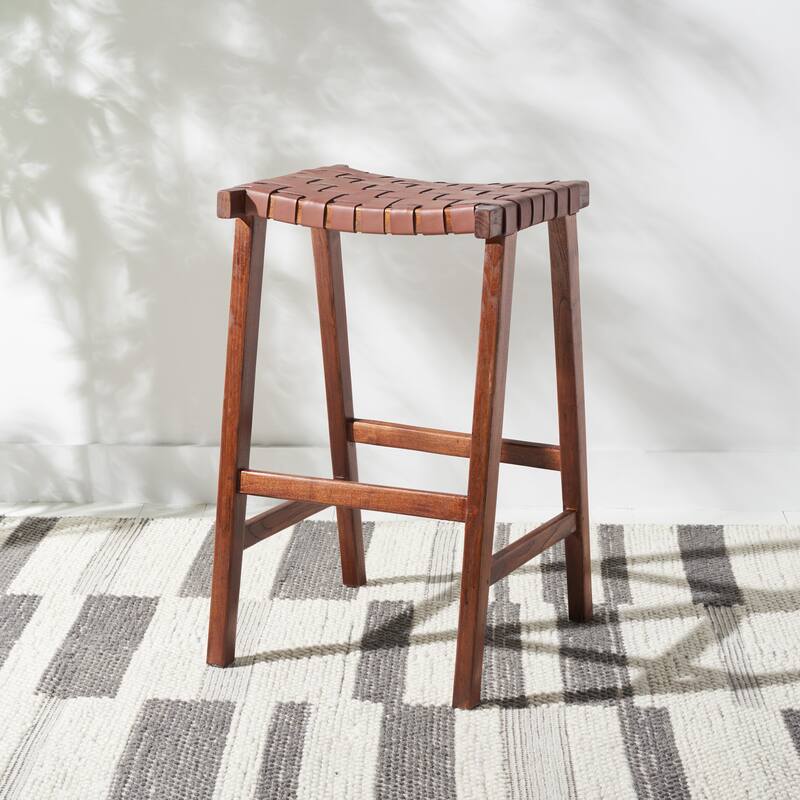 SAFAVIEH Remzija 30-inch Woven Leather Rectangle Bar Stool - 20" W x 19" D x 30" H
